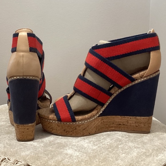 **NEW** Splendid Klever Wedge Heeled Cork Sandals - Red/Blue/Tan - 7M - Picture 5 of 13